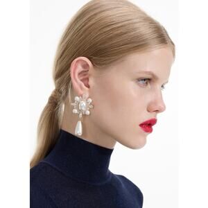 Self-Portrait Gold Faux Pearl Crystal Embellished Baroque Droplet Earrings